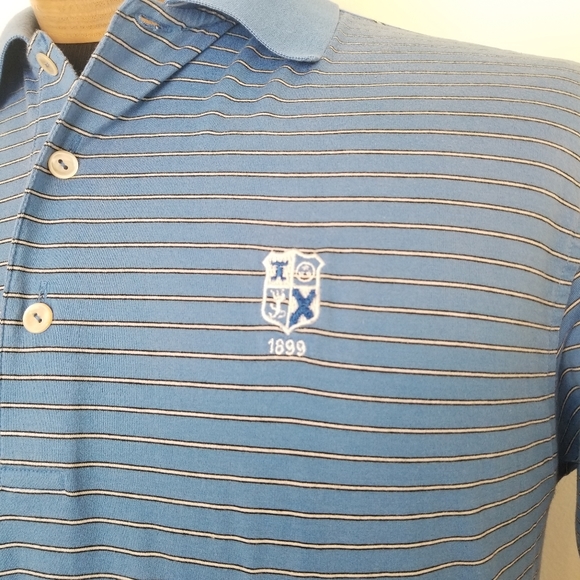 Peter Millar Blue Striped Polo Size Medium - Picture 2 of 11